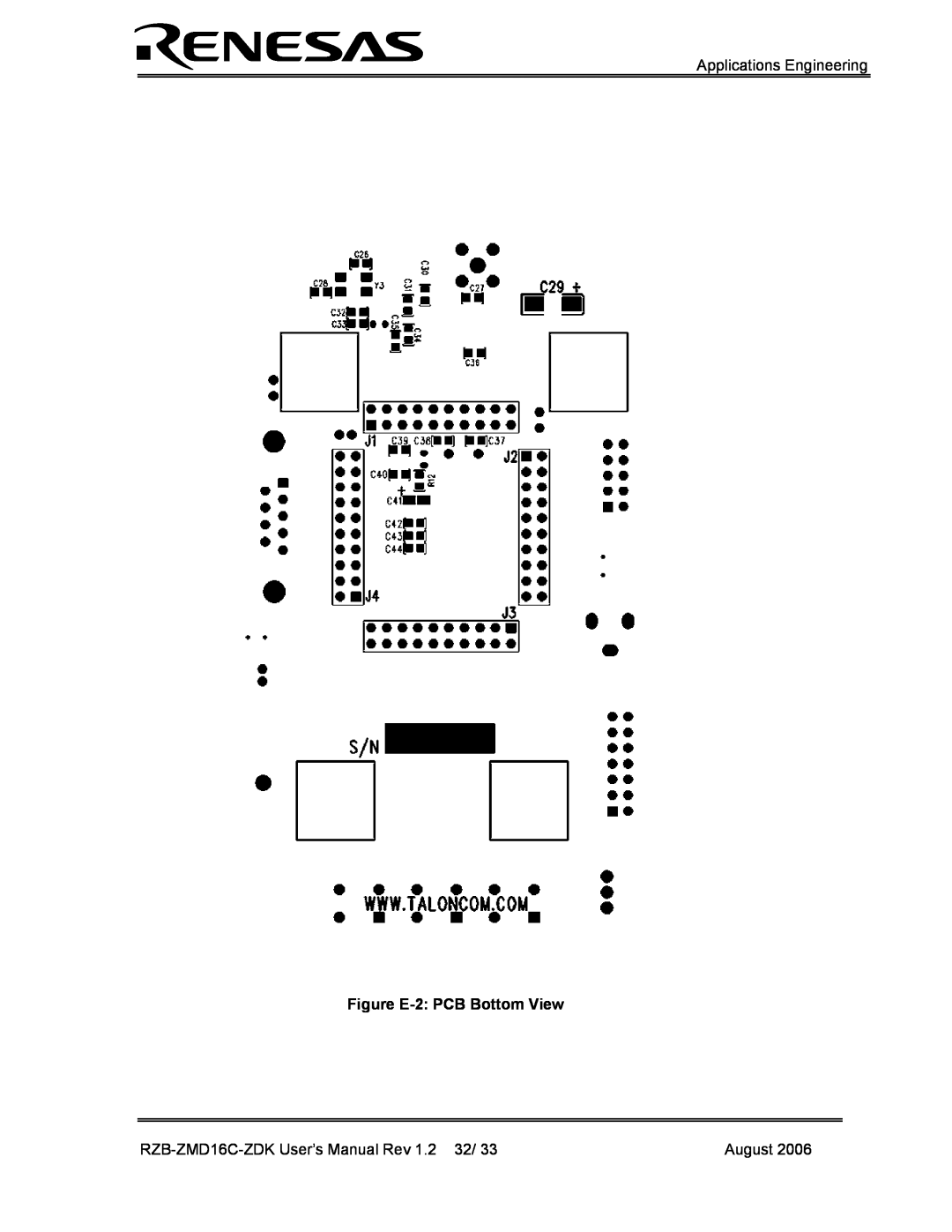 Renesas RZB-ZMD16C-ZDK user manual Applications Engineering, Figure E-2 PCB Bottom View, August 