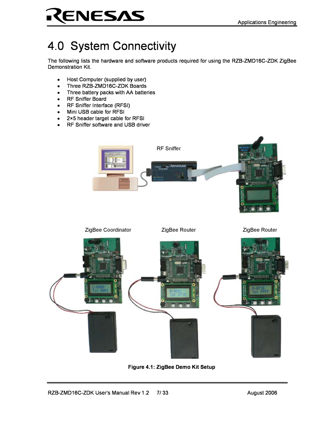 Renesas RZB-ZMD16C-ZDK user manual System Connectivity, 1 ZigBee Demo Kit Setup 