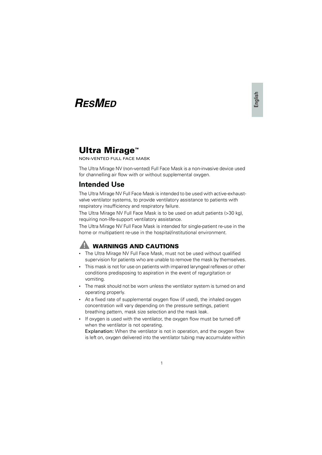 ResMed 608323, 1 manual Intended Use, English 