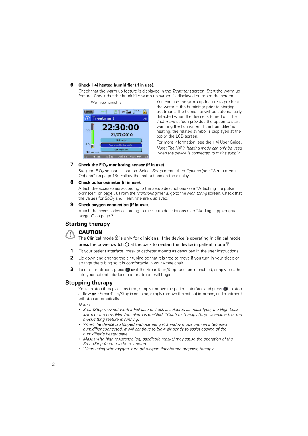 ResMed 100 manual Starting therapy, Stopping therapy 