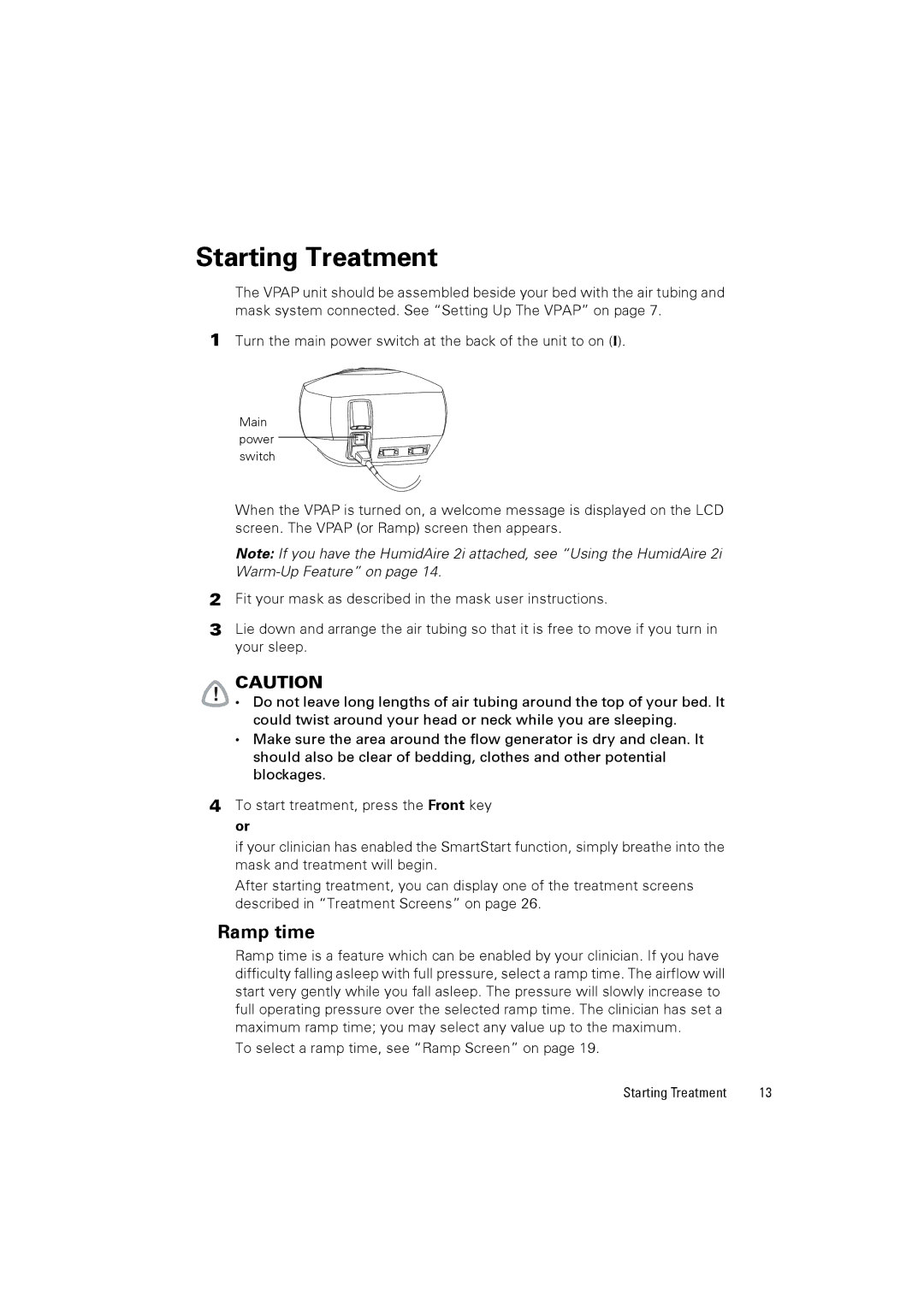 ResMed 248127 user manual Starting Treatment, Ramp time 