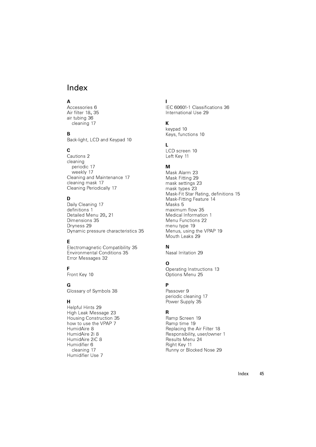 ResMed 248127 user manual Index 