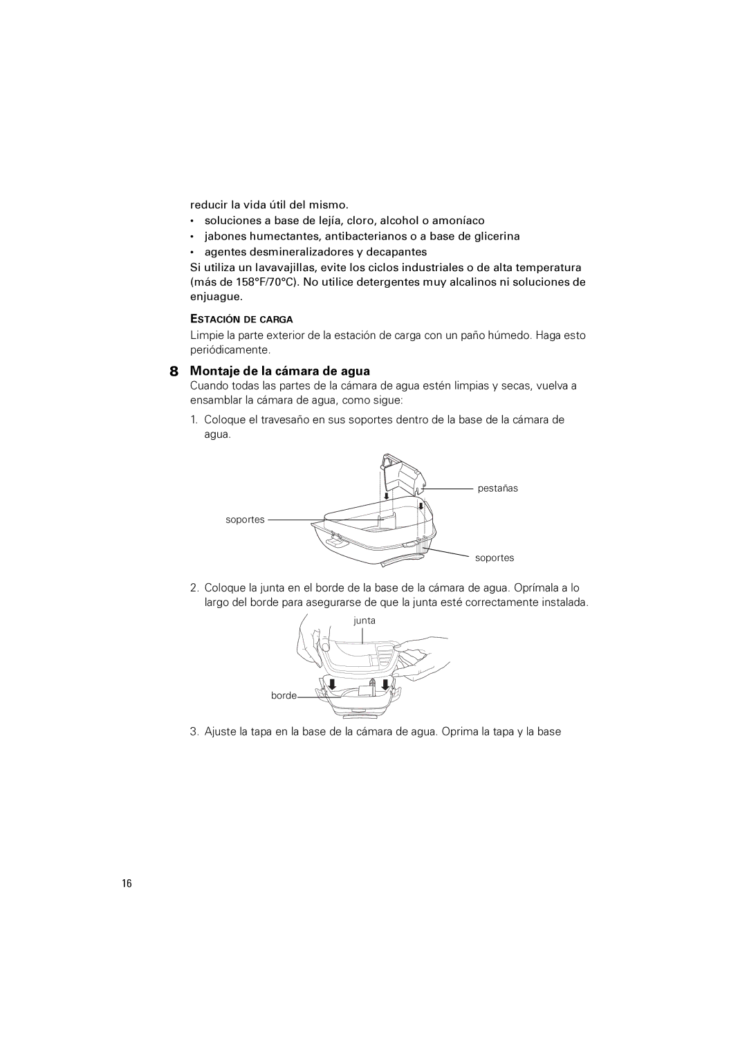 ResMed 2i manual Montaje de la cámara de agua 