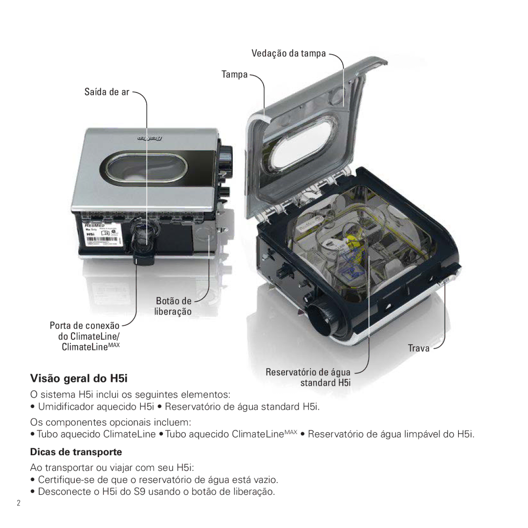 ResMed 368656/2 2013-01 manual Visão geral do H5i 