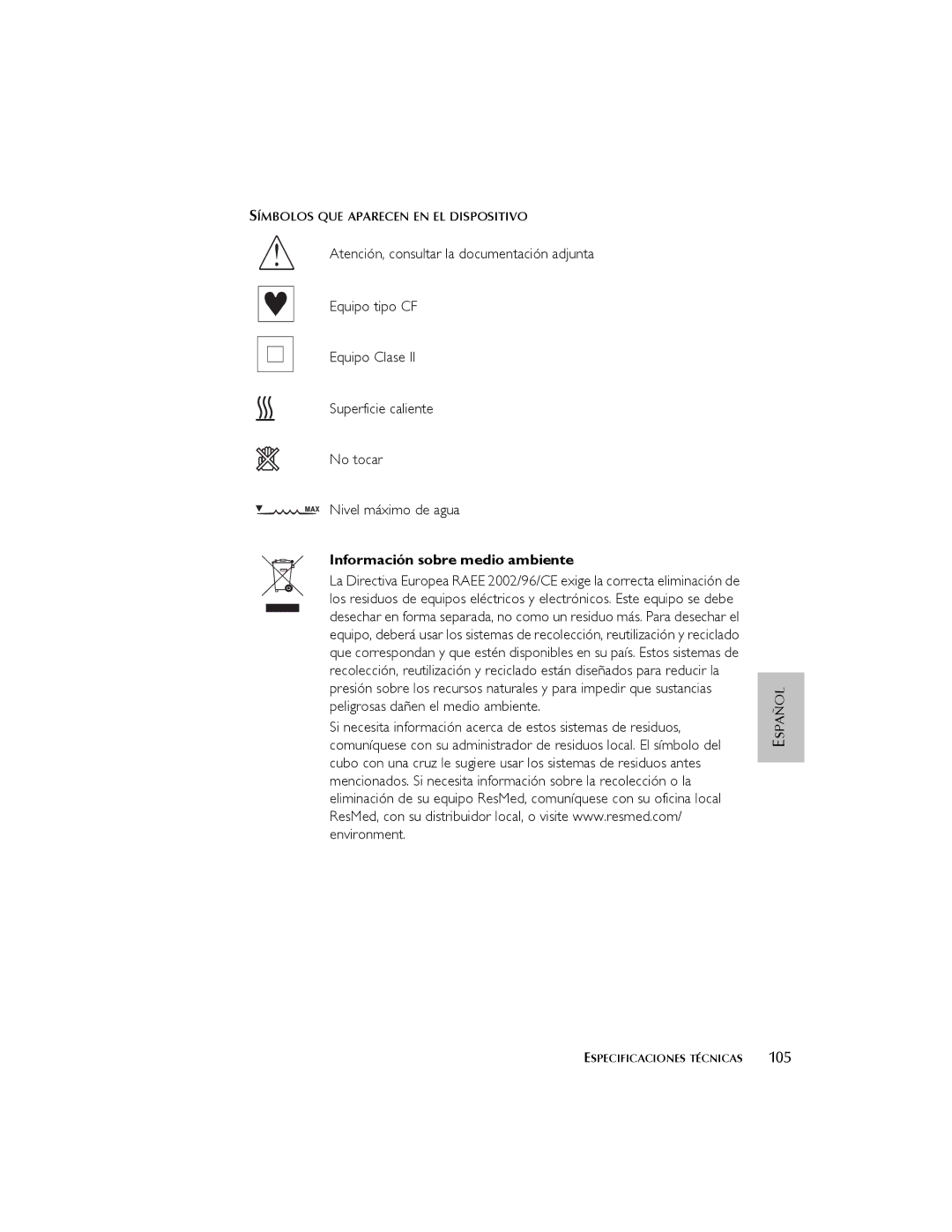 ResMed 3I user manual Información sobre medio ambiente 