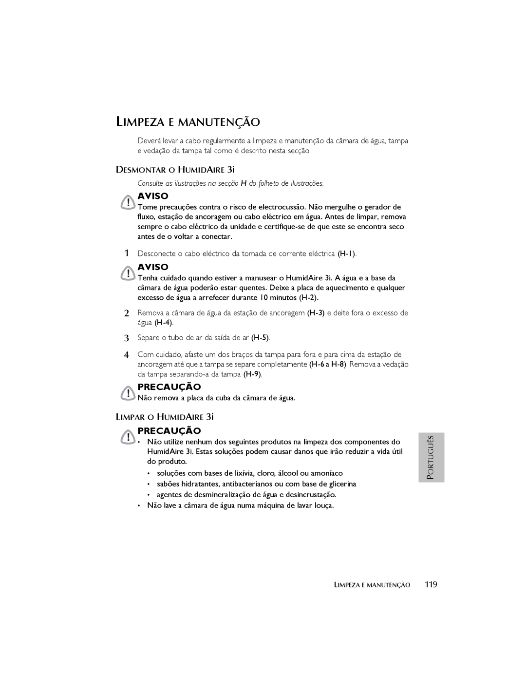 ResMed 3I user manual Limpeza E Manutenção, Desmontar O Humidaire, Limpar O Humidaire 