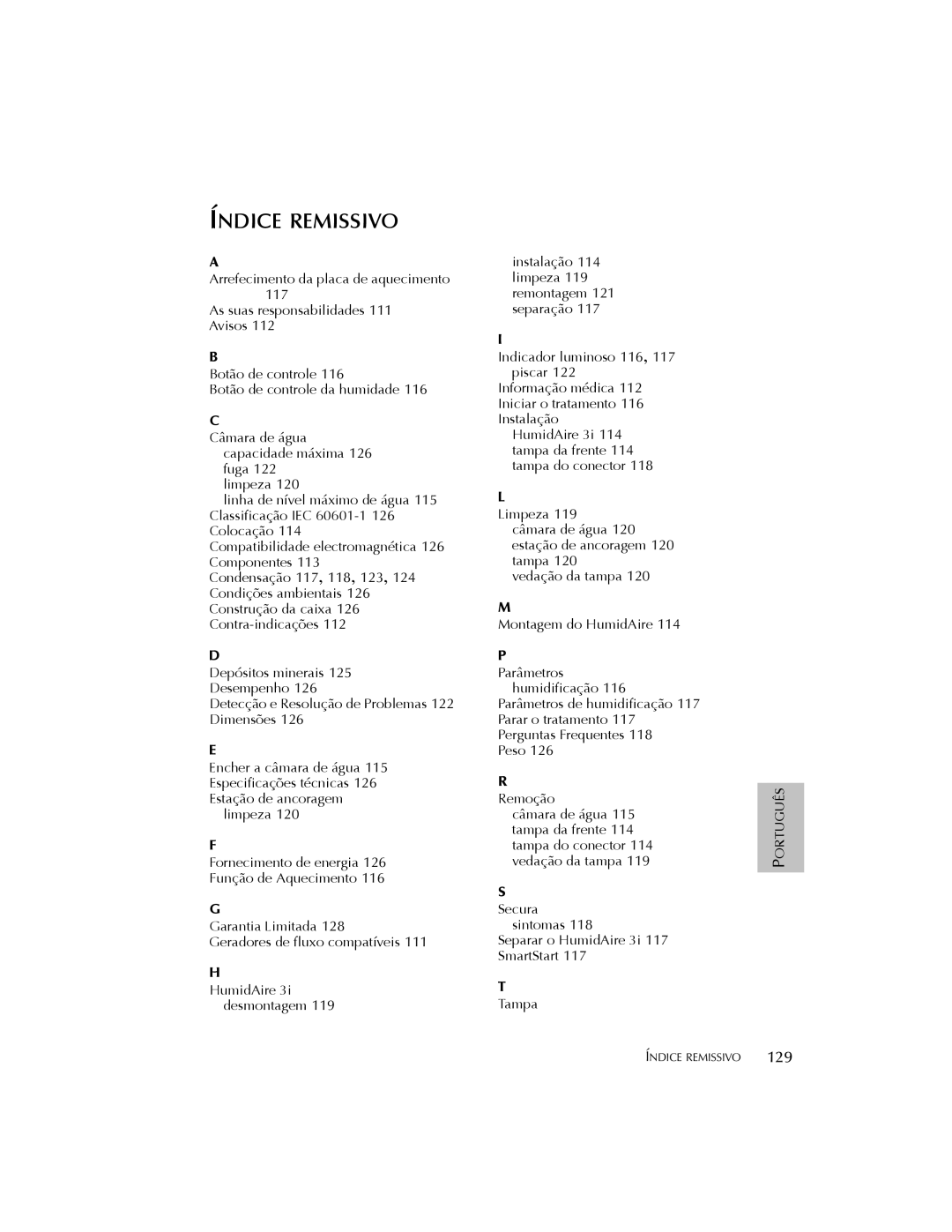 ResMed 3I user manual Índice Remissivo, 129 