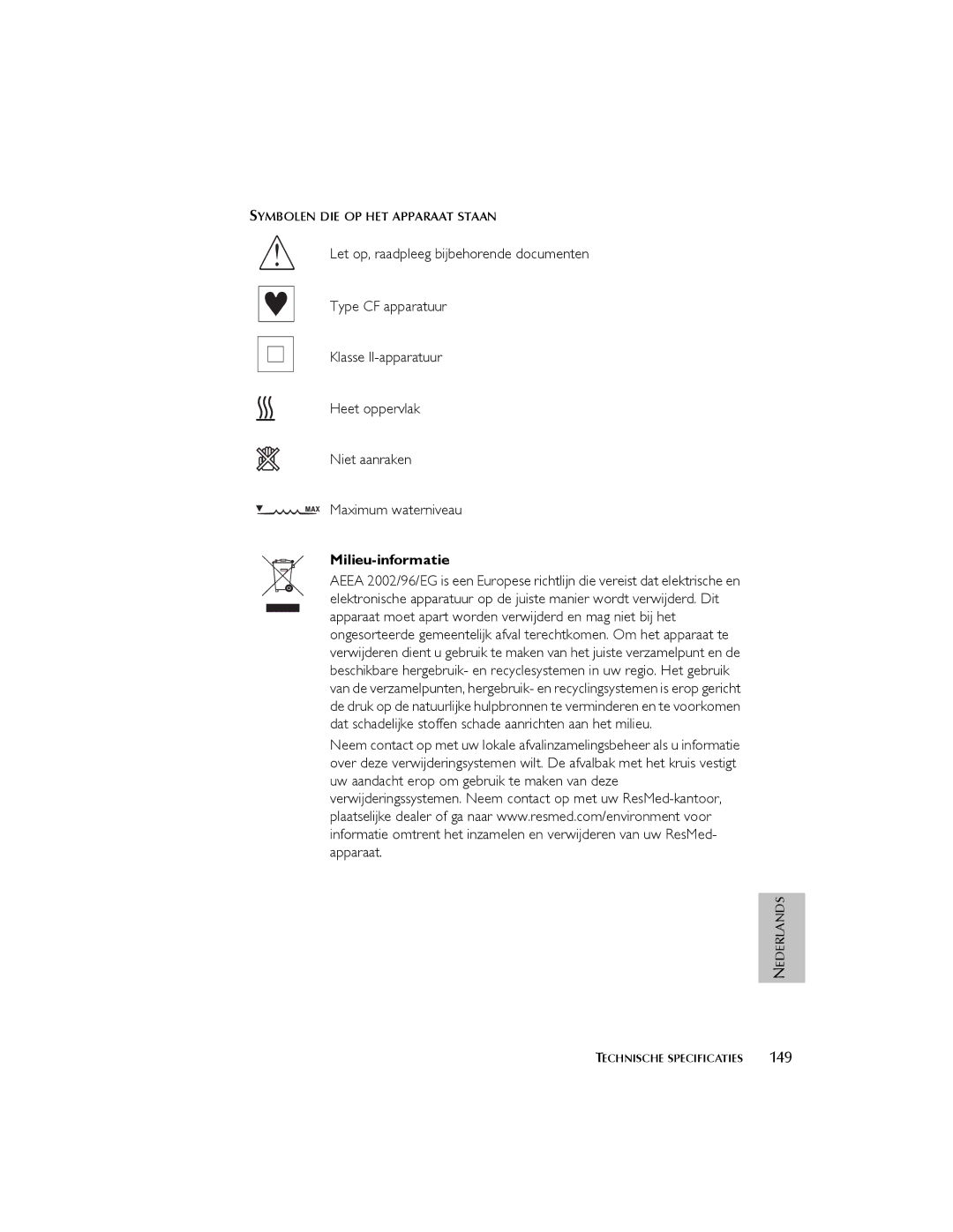 ResMed 3I user manual Milieu-informatie 