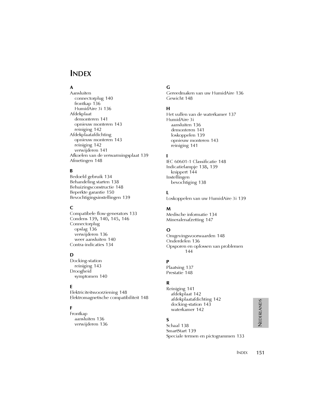 ResMed 3I user manual Index, Frontkap 