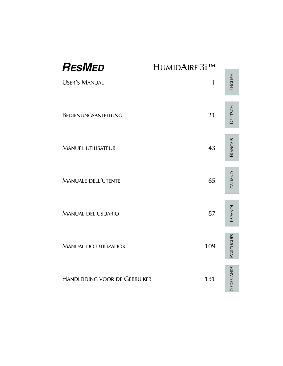 ResMed 3I user manual Humidaire 