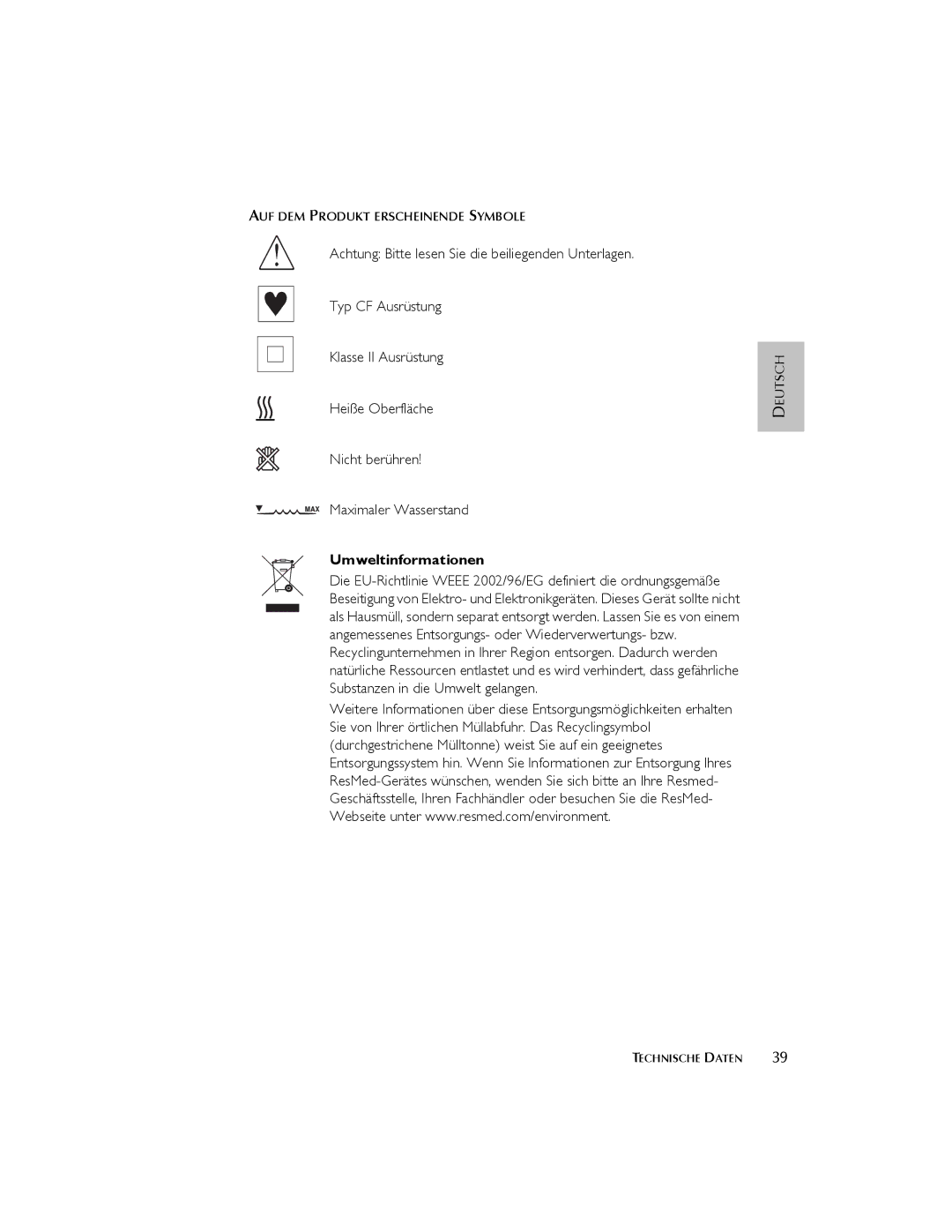 ResMed 3I user manual Umweltinformationen 