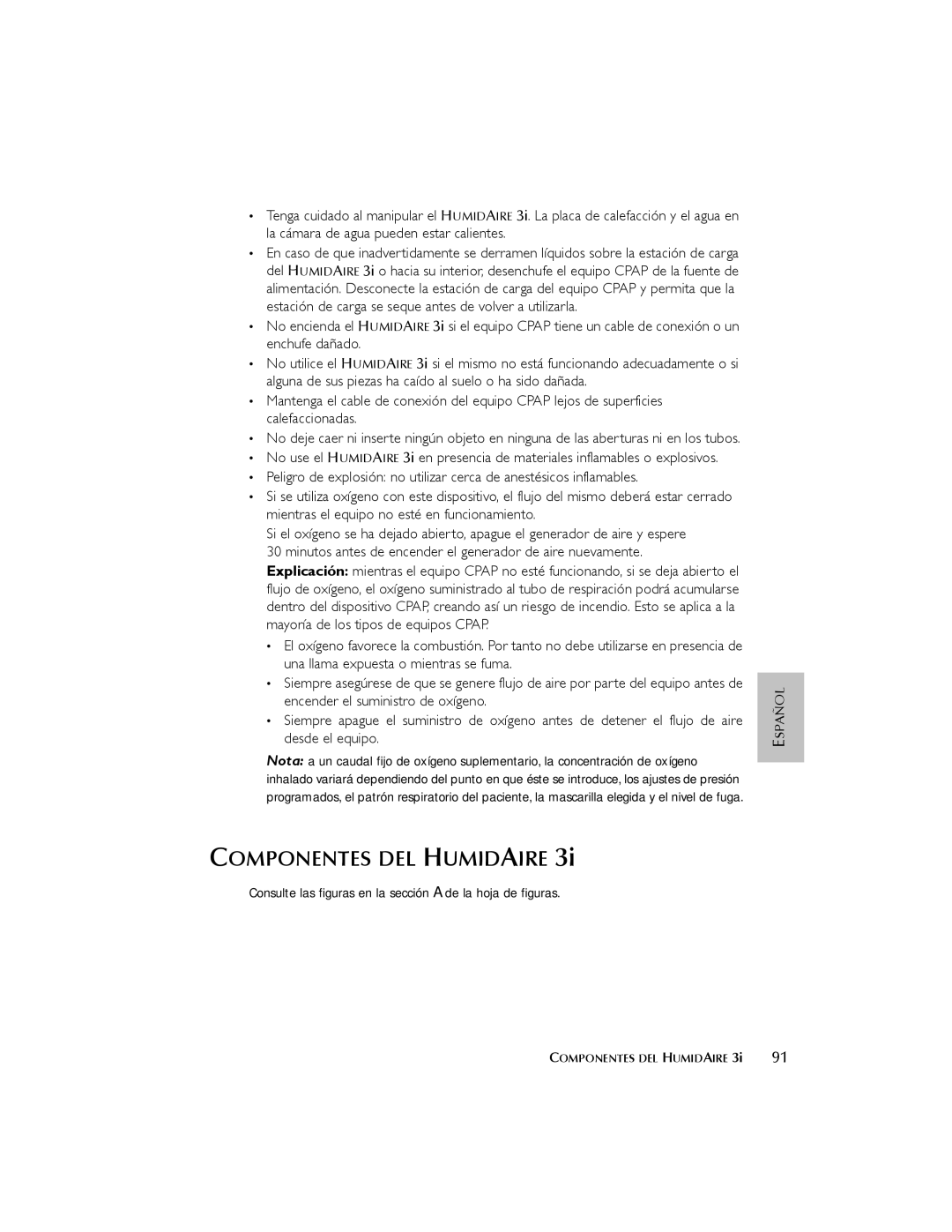 ResMed 3I user manual Componentes DEL Humidaire 