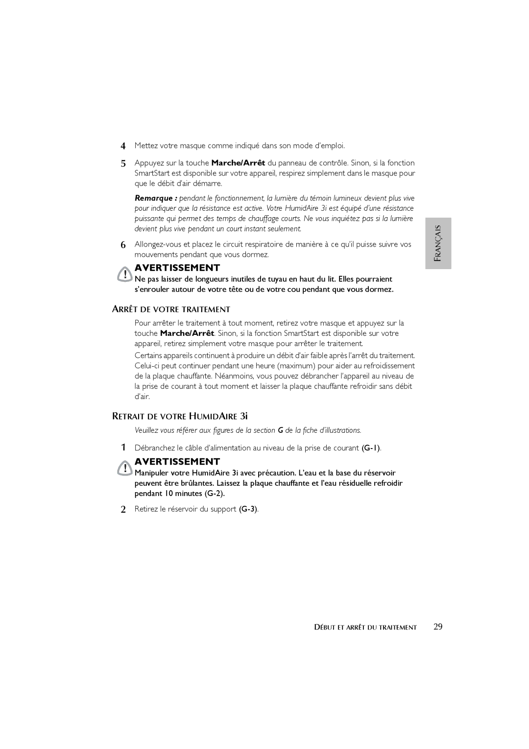 ResMed 3I user manual Arrêt DE Votre Traitement 