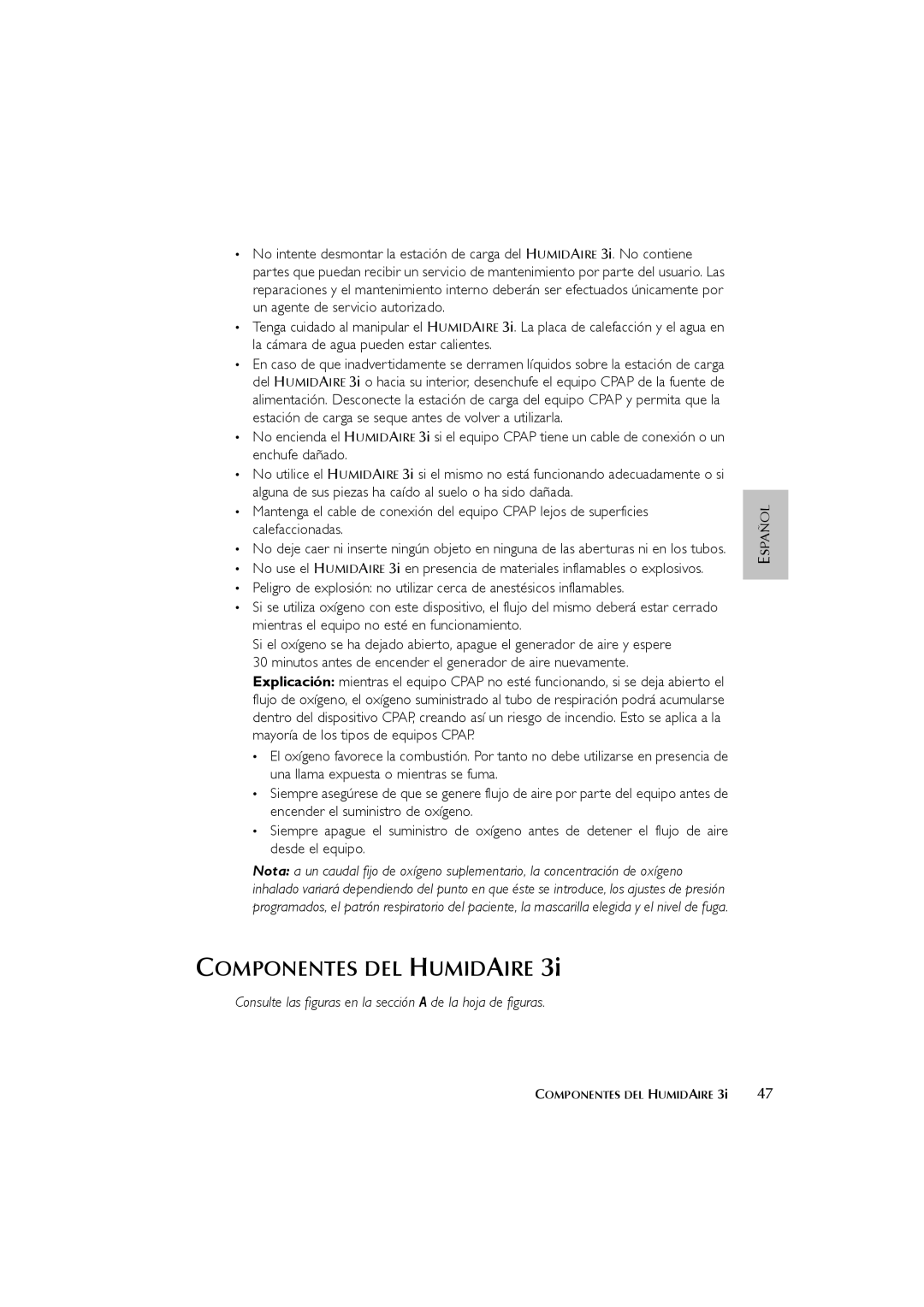 ResMed 3I user manual Componentes DEL Humidaire 