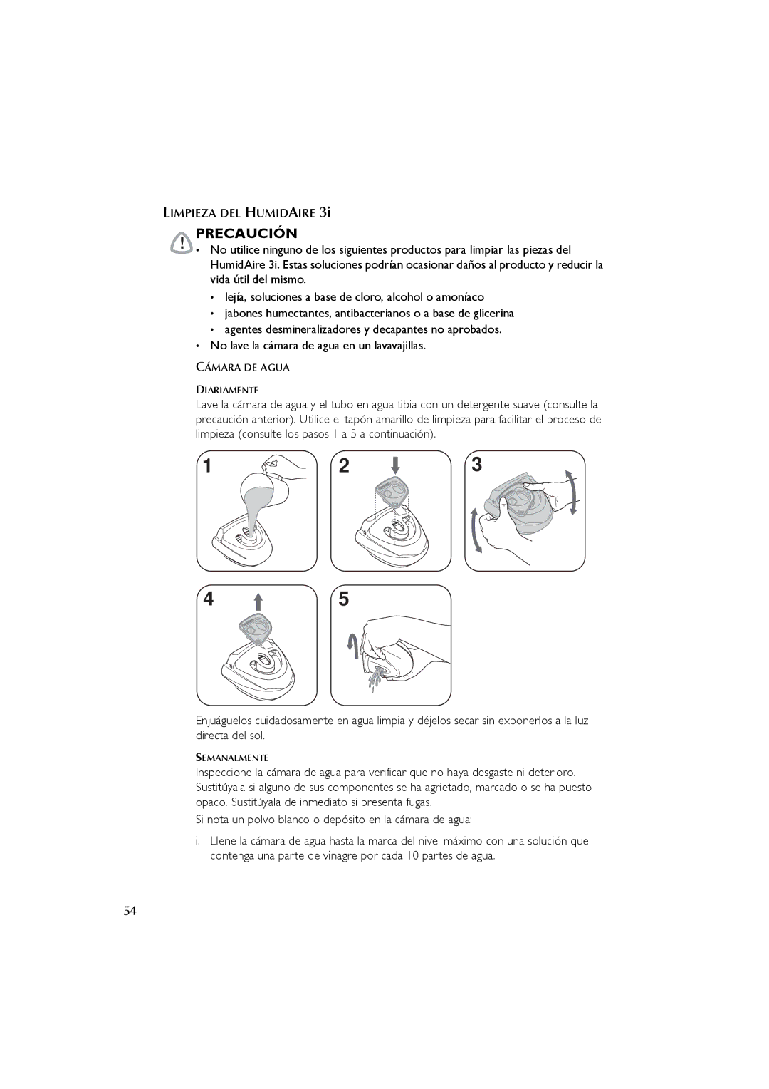 ResMed 3I user manual Si nota un polvo blanco o depósito en la cámara de agua 