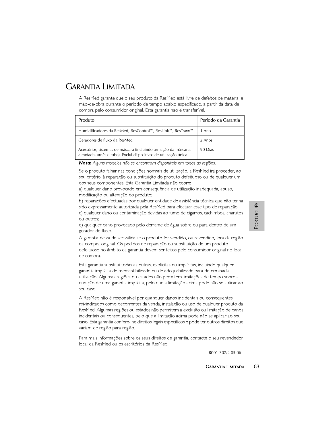 ResMed 3I user manual Garantia Limitada 