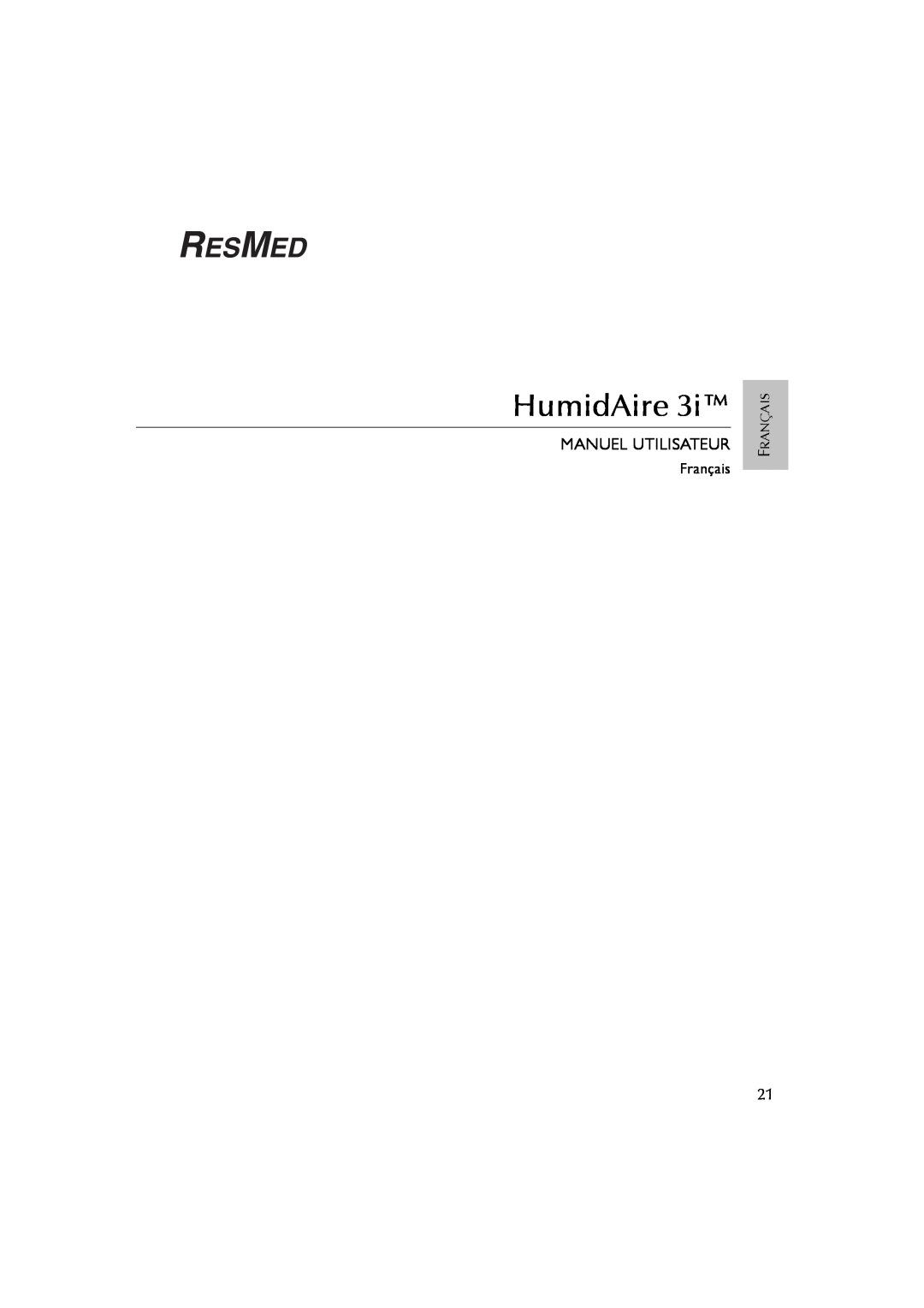 ResMed 3I user manual Manuel Utilisateur, HumidAire, Français 