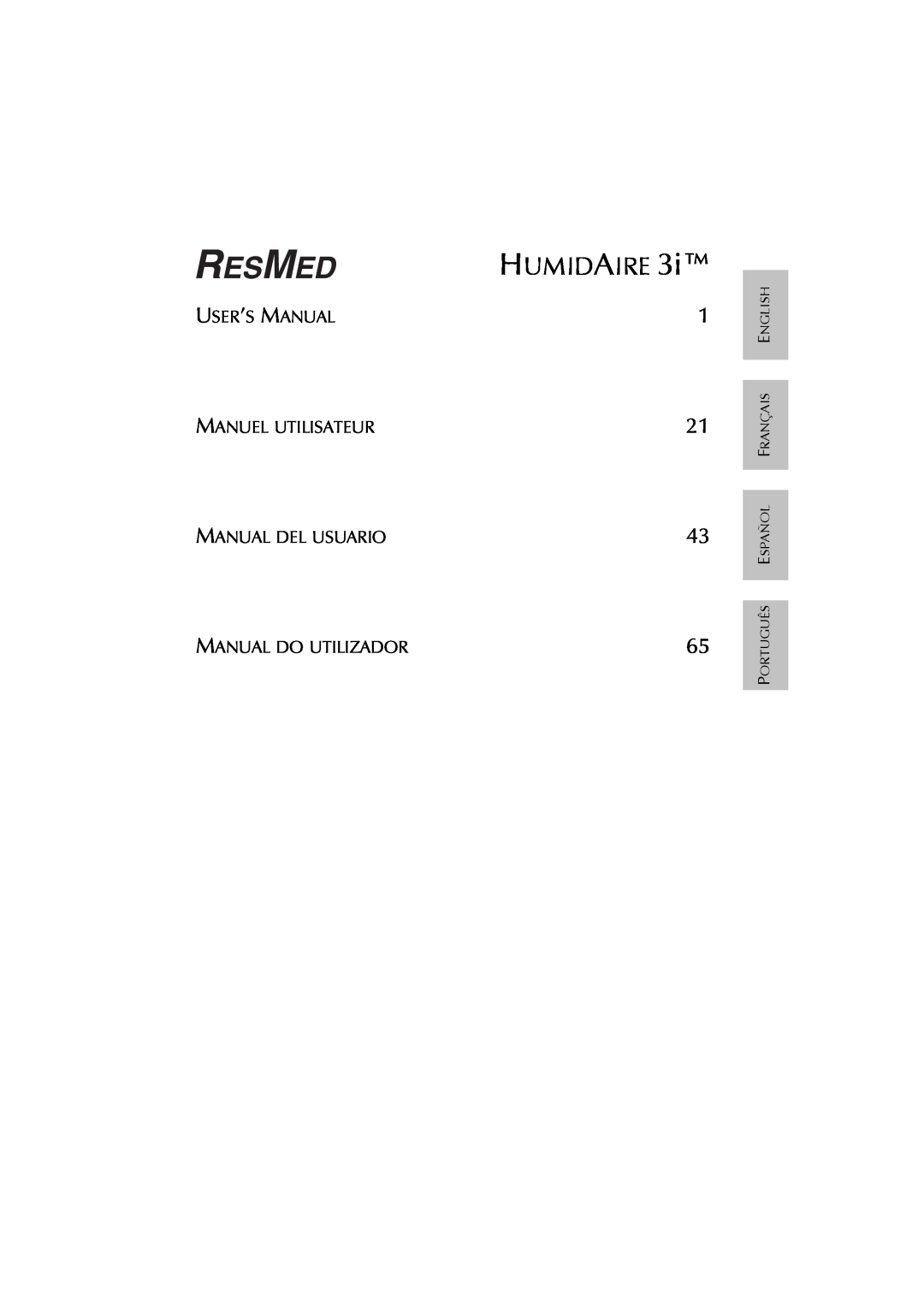 ResMed 3I user manual Humidaire, Manuel Utilisateur, Manual Del Usuario, Manual Do Utilizador 