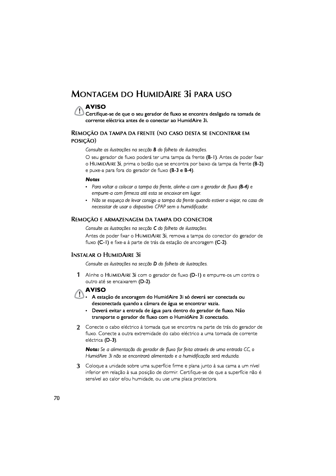 ResMed 3I user manual MONTAGEM DO HUMIDAIRE 3i PARA USO, Aviso, Notas 
