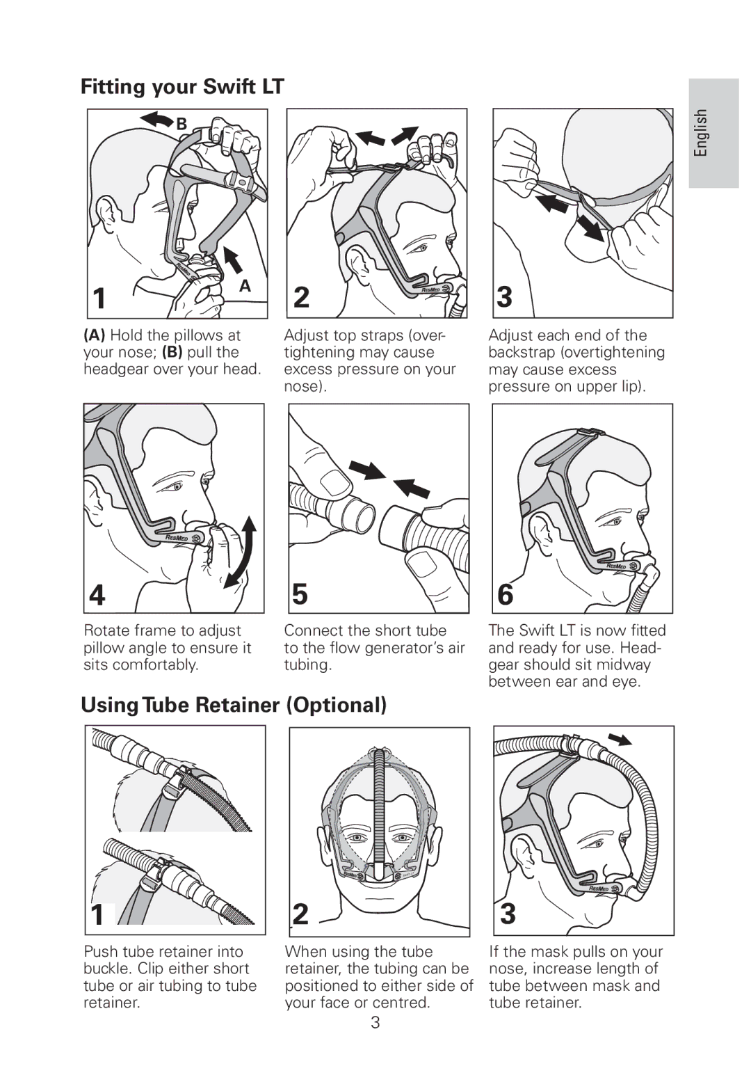 ResMed 60561 manual Fitting your Swift LT, Using Tube Retainer Optional 