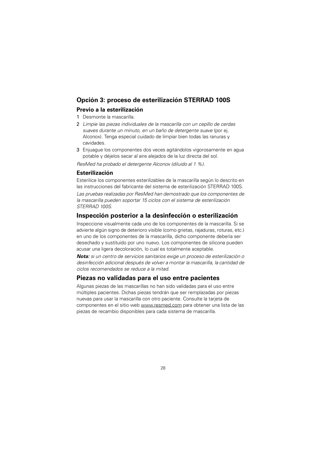 ResMed 608133/1 Opción 3 proceso de esterilización Sterrad 100S, Inspección posterior a la desinfección o esterilización 