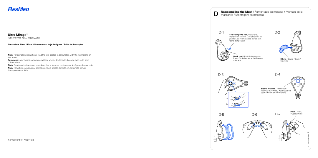 ResMed 608140/20611 manual Ultra MirageTM 