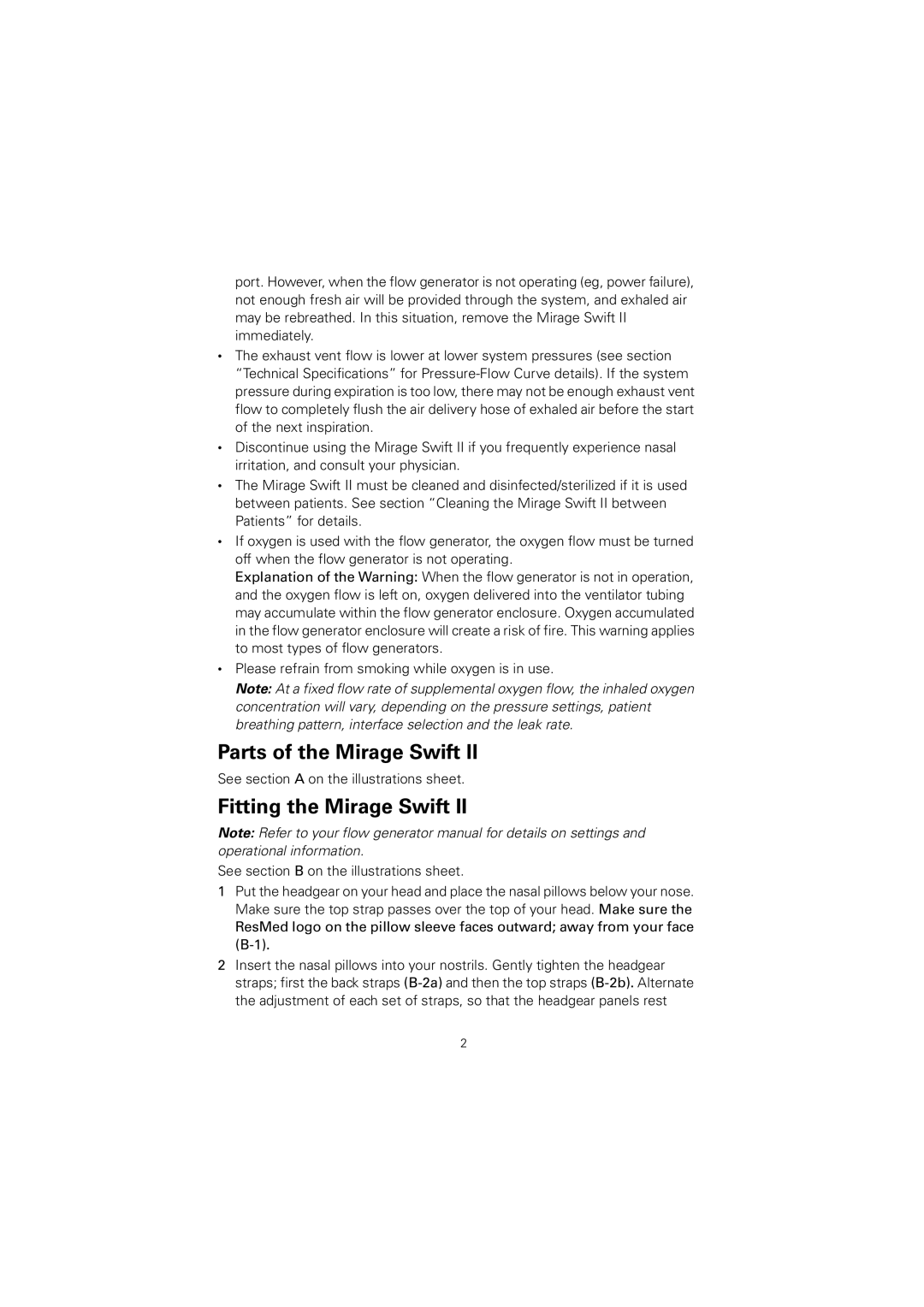 ResMed 60891/1 manual Parts of the Mirage Swift, Fitting the Mirage Swift 