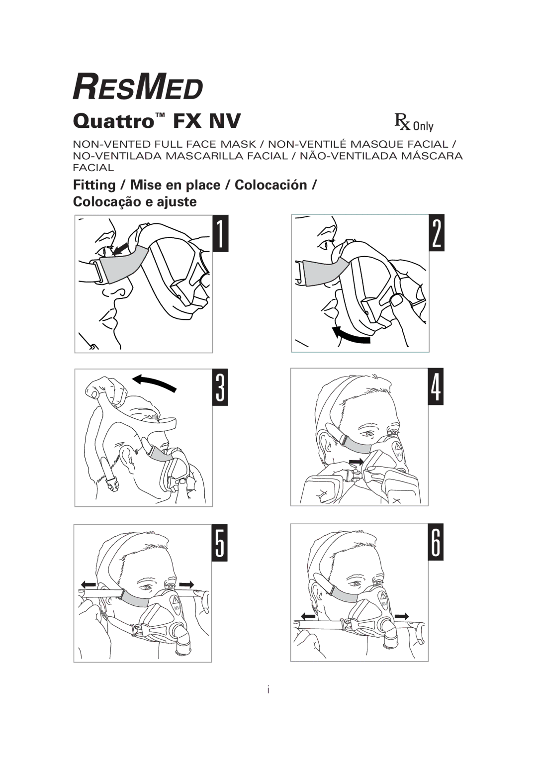 ResMed 618143 Quattro FX NV manual Fitting / Mise en place / Colocación Colocação e ajuste 