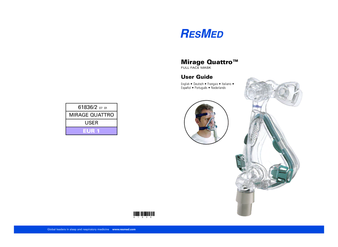 ResMed 61836/2 manual Mirage Quattro, User Guide 