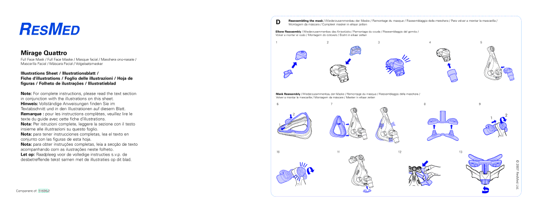 ResMed manual Mirage Quattro, Component of 61836/2 
