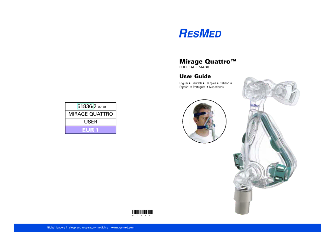 ResMed 618362 manual Mirage Quattro, User Guide 