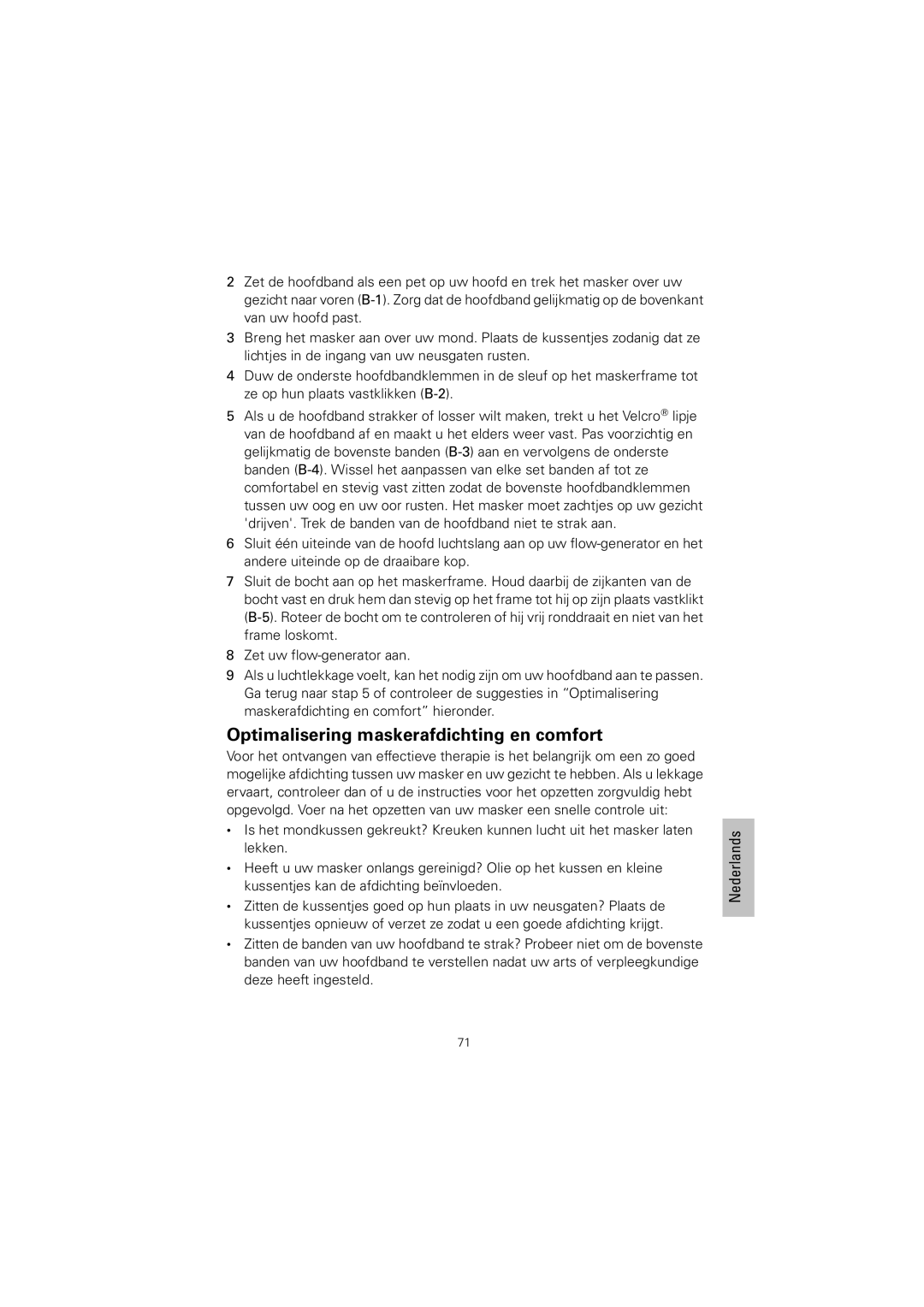 ResMed 61848 manual Optimalisering maskerafdichting en comfort 