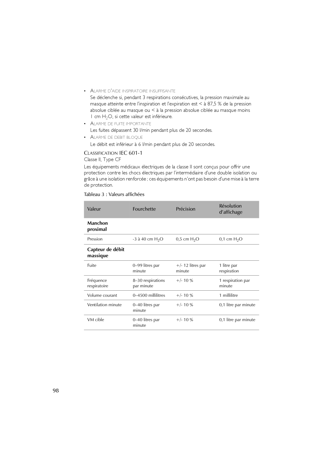 ResMed AutoSet CS 2 user manual Cm H2O, si cette valeur est inférieure 