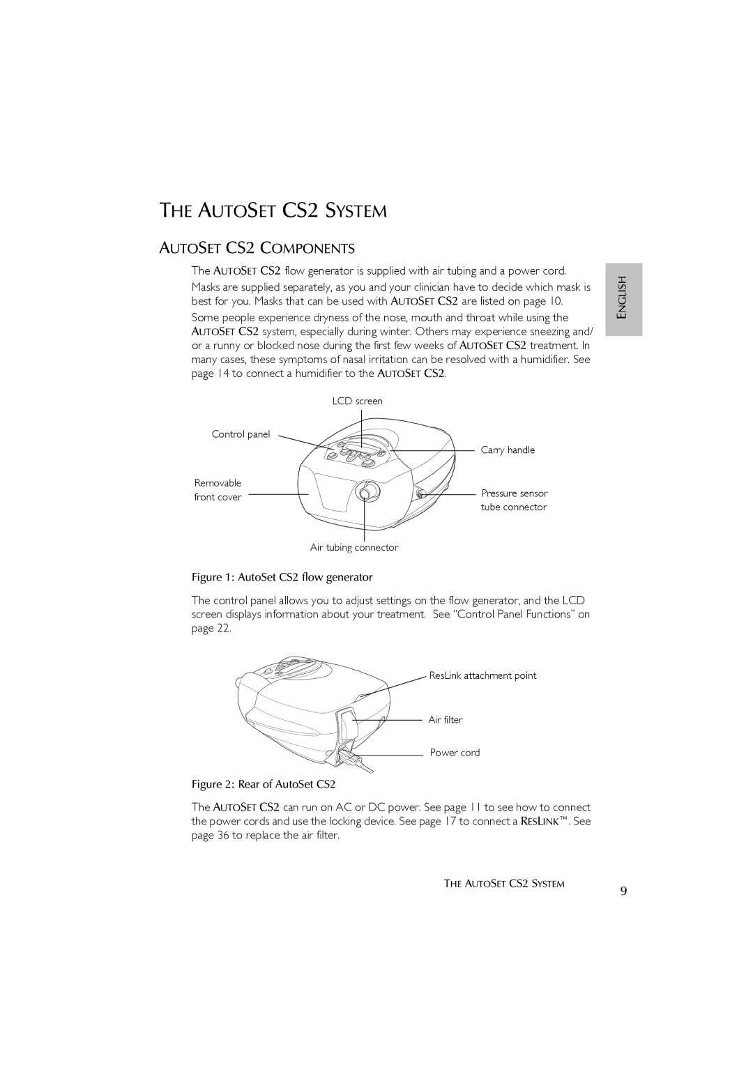 ResMed AutoSet CS 2 user manual Autoset CS2 System, Autoset CS2 Components 