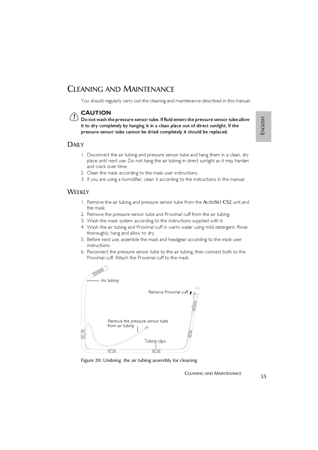 ResMed AutoSet CS 2 user manual Cleaning and Maintenance, Daily, Weekly 