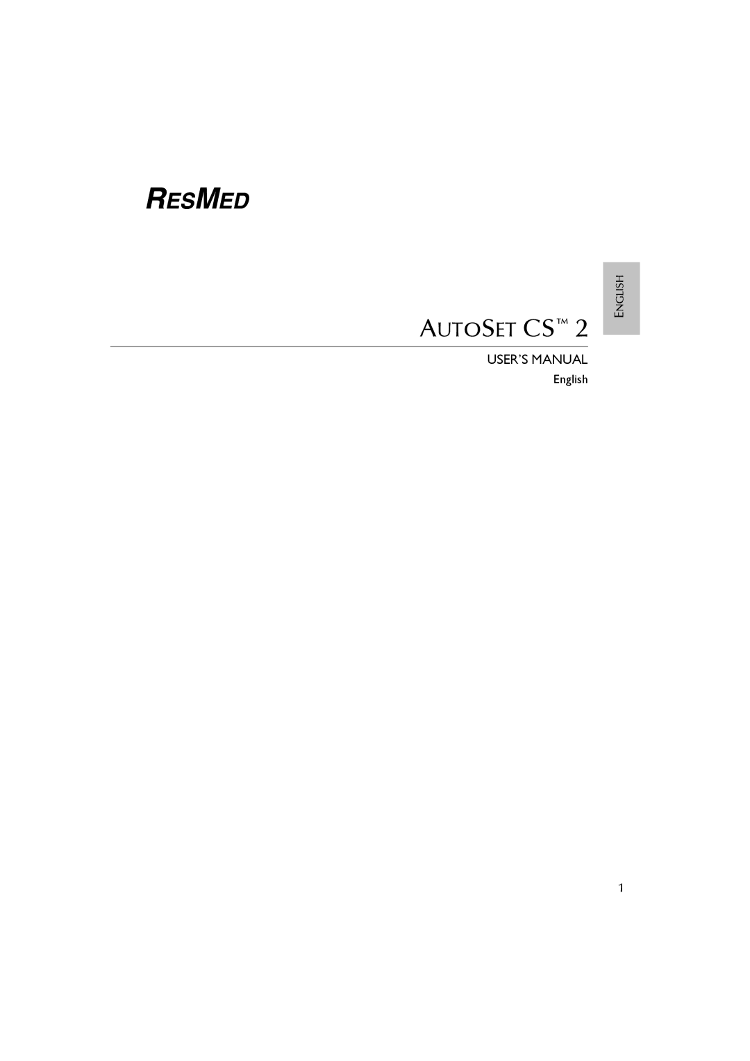 ResMed AutoSet CS 2 user manual Autoset CS 