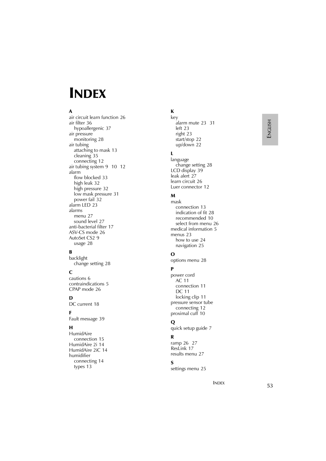 ResMed AutoSet CS 2 user manual Index 