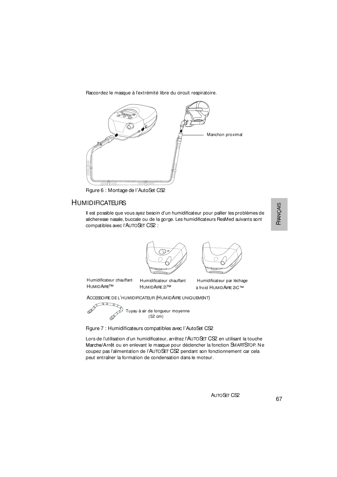 ResMed AutoSet CS 2 user manual Humidificateurs, Montage de l’AutoSet CS2 