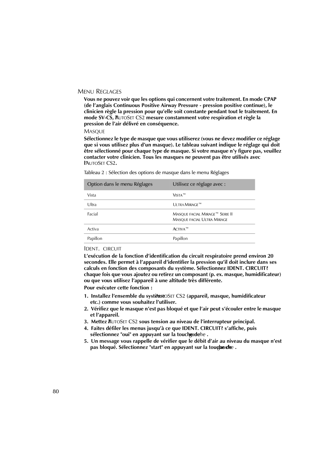 ResMed AutoSet CS 2 user manual Masque, IDENT. Circuit 