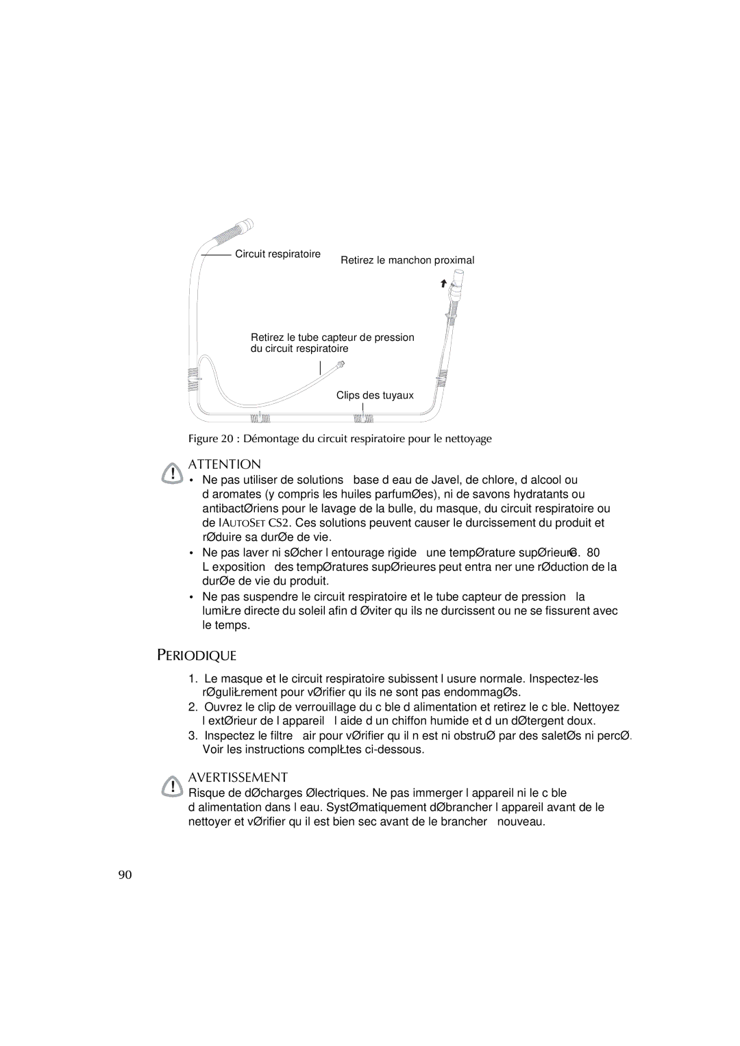 ResMed AutoSet CS 2 user manual Periodique, Démontage du circuit respiratoire pour le nettoyage 