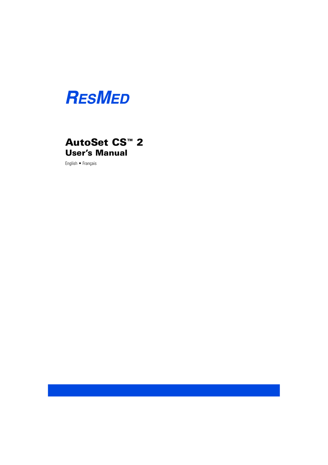 ResMed AutoSet CS 2 user manual User’s Manual 
