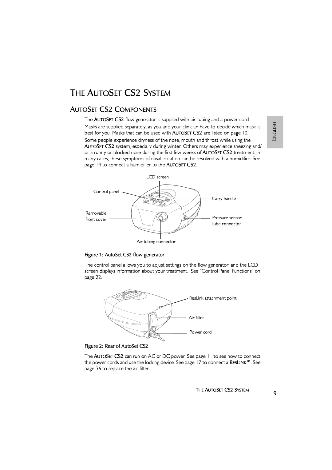 ResMed AutoSet CS 2 user manual THE AUTOSET CS2 SYSTEM, AUTOSET CS2 COMPONENTS 