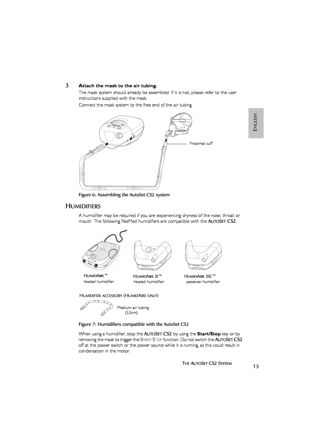 ResMed AutoSet CS 2 user manual Humidifiers, Attach the mask to the air tubing 