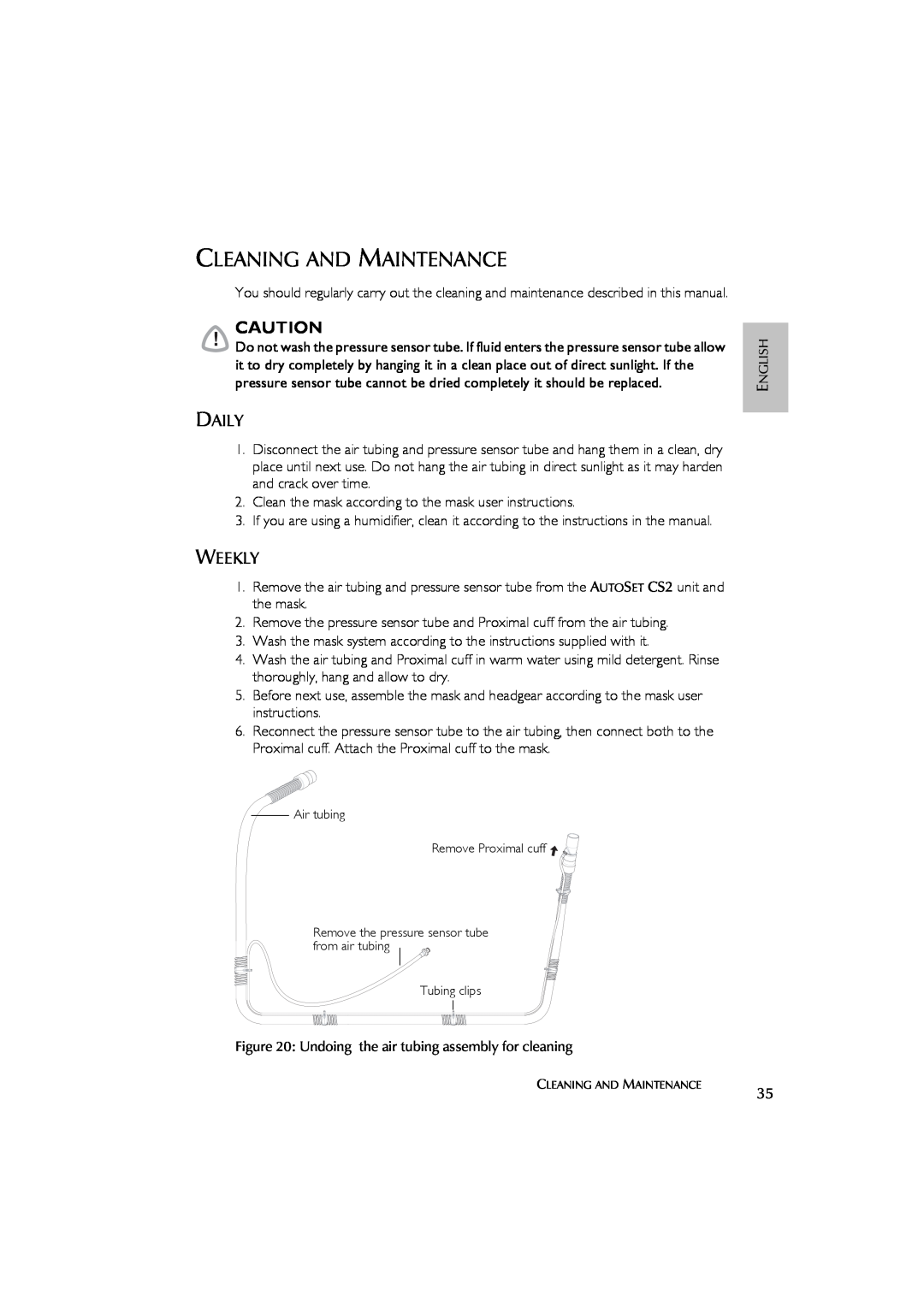 ResMed AutoSet CS 2 user manual Cleaning And Maintenance, Daily, Weekly 