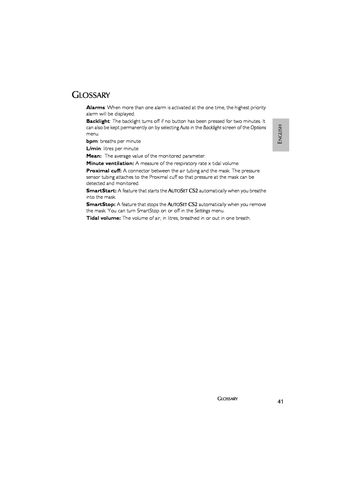 ResMed AutoSet CS 2 user manual Glossary 