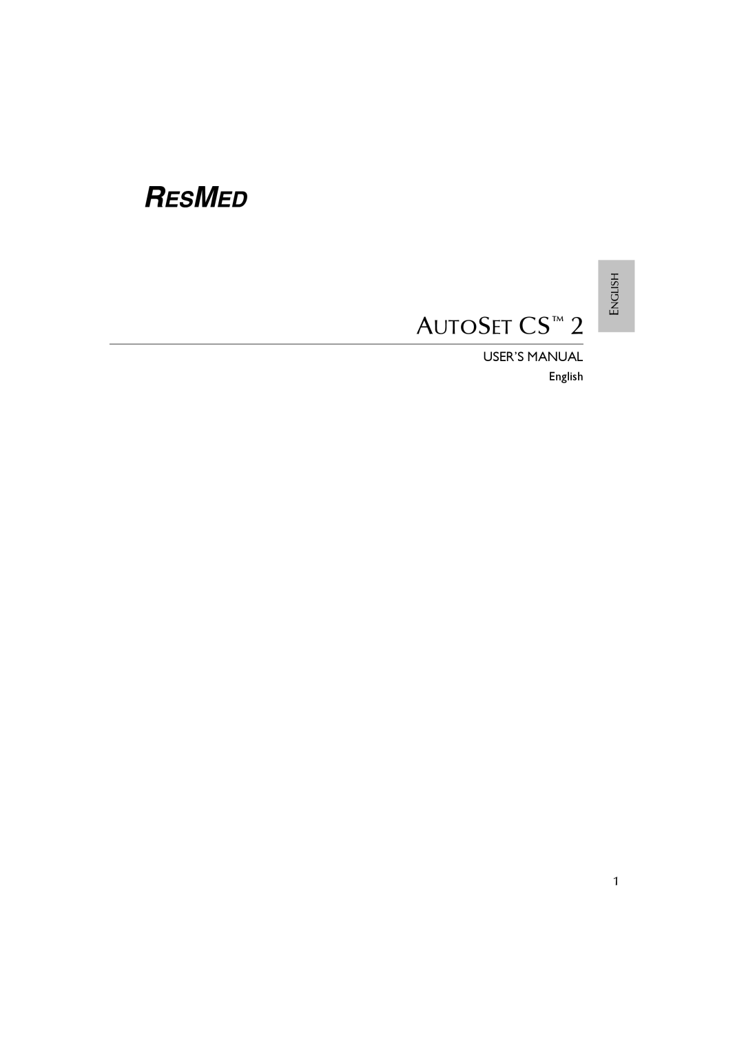 ResMed AutoSet CS 2 user manual Autoset Cs, User’S Manual 
