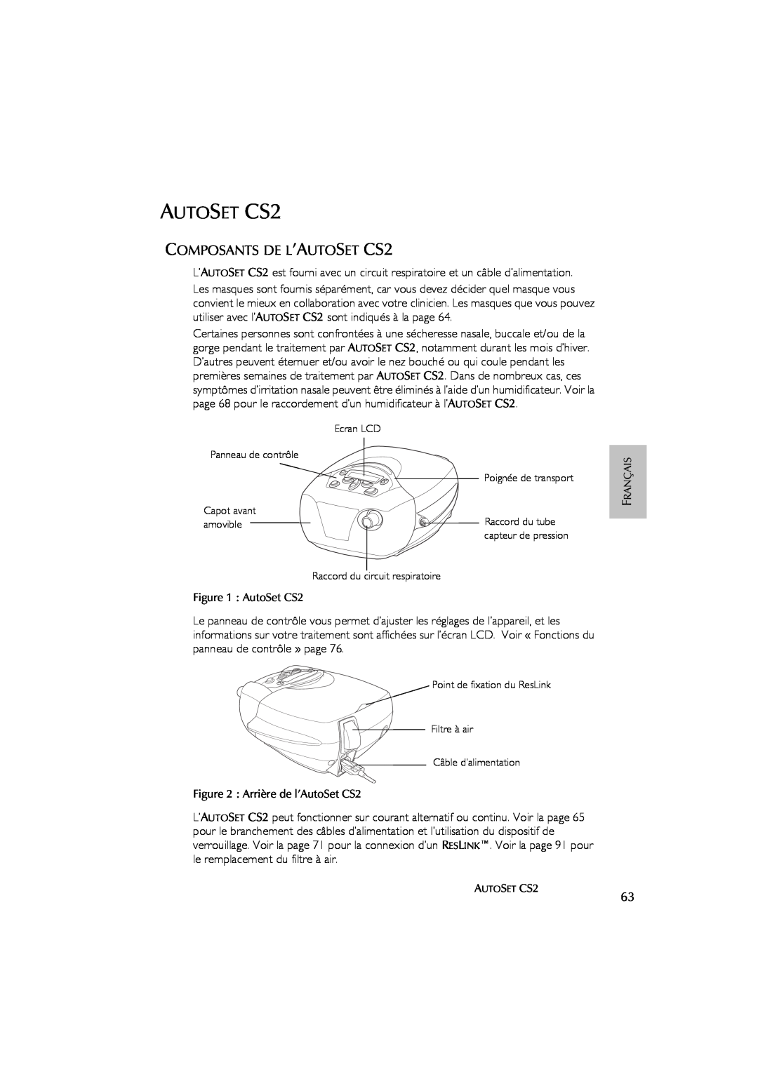 ResMed AutoSet CS 2 user manual COMPOSANTS DE L’AUTOSET CS2 