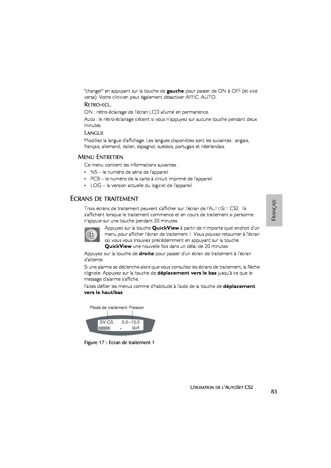 ResMed AutoSet CS 2 user manual Ecrans De Traitement 