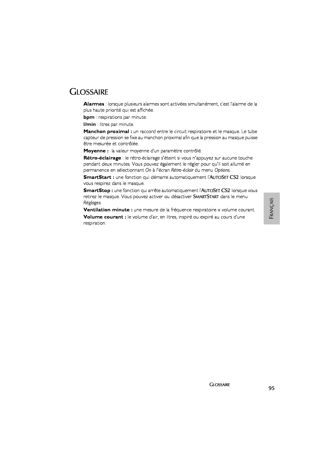 ResMed AutoSet CS 2 user manual Glossaire 