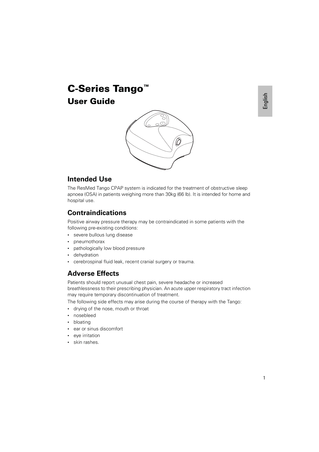 ResMed C-Series manual Intended Use, Contraindications, Adverse Effects 